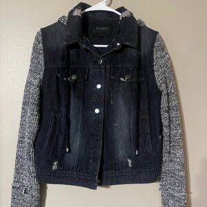Black Distressed Denim Jacket by Blu Pepper - Size Small